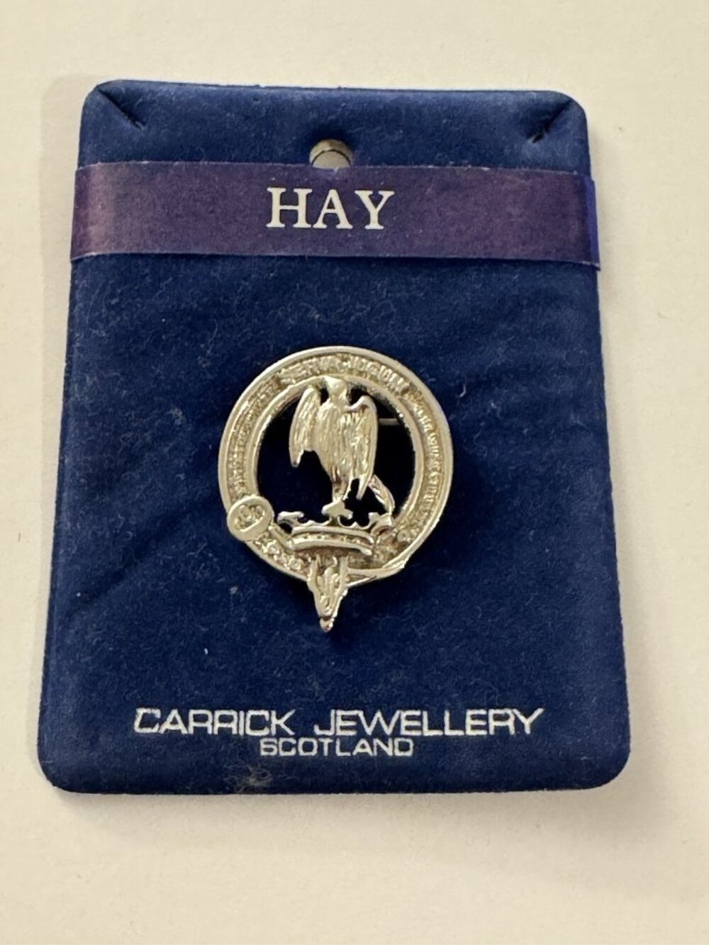 Vintage Crow Bird Hay Clan Crest Pin From Scotland Silver Colored RP1